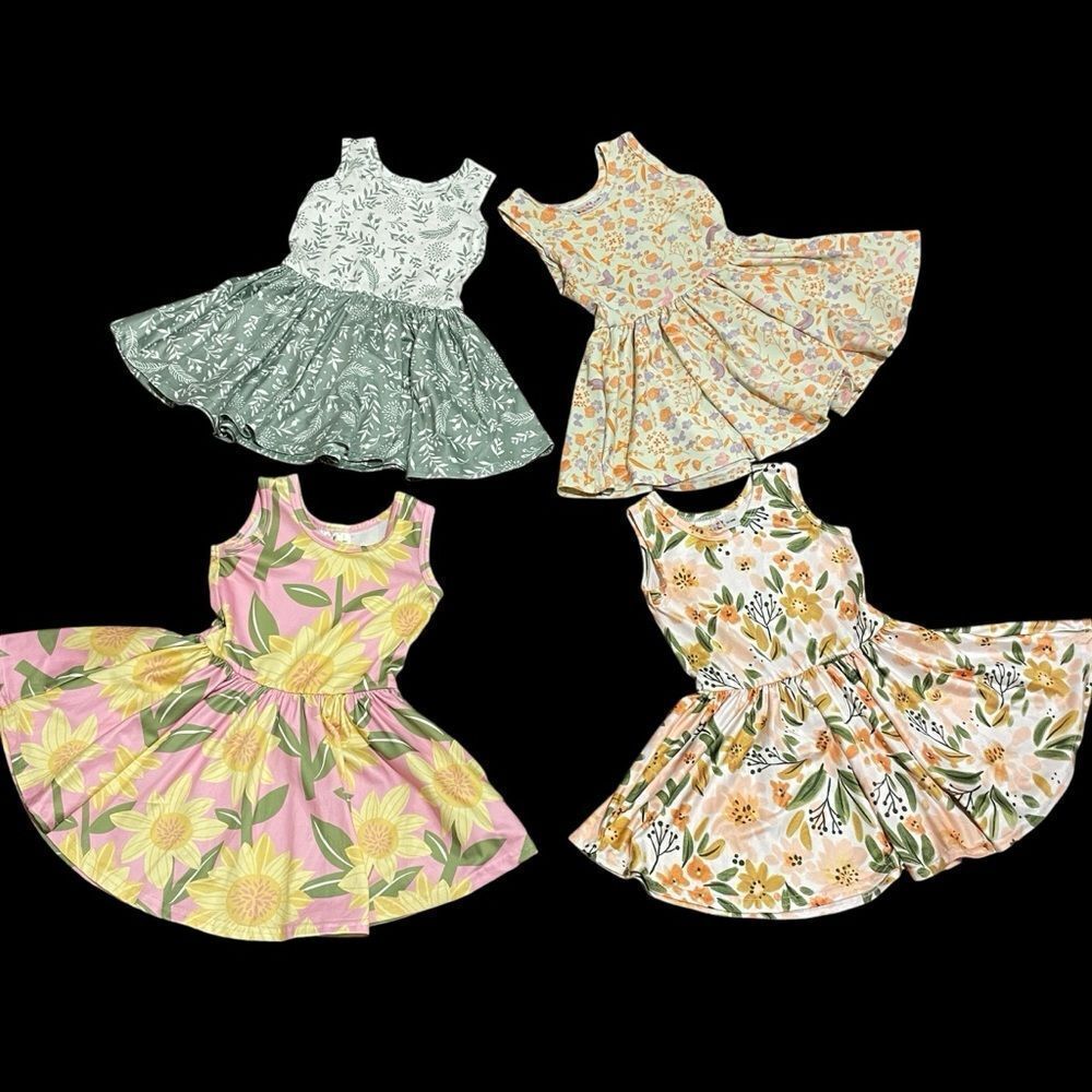 Dot Dot Smile Sleeveless Twirl Dresses Set Of 4 Green Yellow Pink 12-24 Months